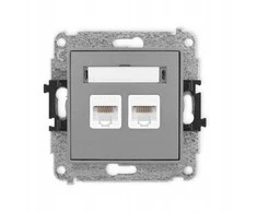 Karlik Elektrotechnik 27IGK-2 ICON Dvigubas kompiuterio lizdo mechanizmas 2xRJ45, kat. 5e, 8 kontaktų matinė pilka 27IGK-2