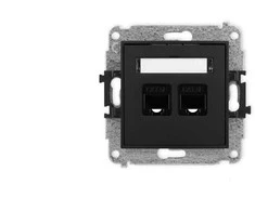 Karlik Elektrotechnik 12IGK-2 ICON Dvigubas kompiuterio lizdo mechanizmas 2xRJ45, kat. 5e, 8 kontaktų matinė juoda 12IGK-2