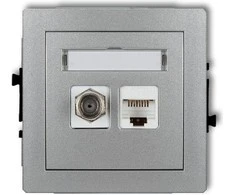 Karlik Vieno SAT antenos lizdas + vieno kompiuterio lizdai 1xRJ45 sidabro metalo (7DGFK)