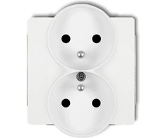 Karlik Elektrotechnik 25DGPR-2zp DECO Dvigubo lizdo mechanizmas rėmui su įžeminimu 2x(2P+Z) (srovės kelio sklendės), baltas matinis 25DGPR-2zp
