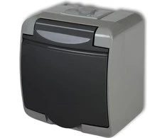Karlik Elektrotechnik 30GHE-1 JUNIOR Lizdas pojedyncze su/u (klapka grafito) šviesiai pilka / grafito IP54 30GHE-1