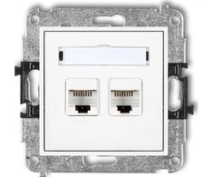 Karlik Elektrotechnik MGK-2 MINI Dvigubi kompiuterio lizdai 2xRJ45, kat. 5e, 8 kontaktų balta MGK-2