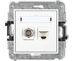Karlik MINI F tipo antenos lizdas (SAT) + kompiuterio lizdai 1xRJ45, 5e kat., baltas MGFK
