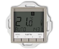 Karlik MINI universalus elektroninis savaitinis temperatūros reguliatoriaus mechanizmas (mėlynas foninis apšvietimas), pilkai rudas 60MRT-3.2