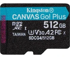 „Kingston Technology“ 512 GB „Micro SDXC Canvas Go Plus Gen4 200R A2 U3“ atminties kortelė be ADP