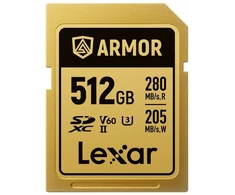 Atminties kortelė Lexar 512GB SDXC ARMOR Gold UHS-II U3, nerūdijančio plieno, IP68 (280/210 MB/s)