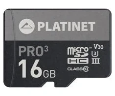 Atminties korta Platinet MicroSD 16GB (class10 UHS-III 90MB/s) + SD Adapteris