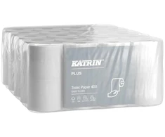 Multi Tualetinis popierius Katrin Plus Easy Flush, dvisluoksnis, Ø11,5 cm, ilgis 50 m x plotis 10 cm, baltas, 5 vnt. pakuotėje po 8 ritinėlius po 400 lapų maišelyje - (40 vnt.)
