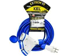 KEL Konstrukcinis ilgintuvas 3 lizdų be 10m /H07BQ-F 3x1.5/ IP54 pilka/mėlyna W-01181