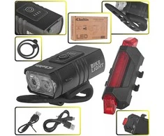 Keltin Vandeniui atsparus IPX4 USB dviračio žibintas – komplektas priekinis (800lm/900mAh) + galinis (120lm/120mAh) (120)