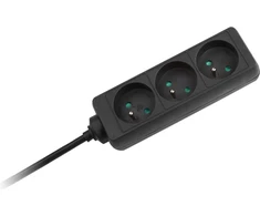 Prailgintuvas 3 lizdai 1,5 m prancūziško tipo be jungiklio (3x1,0 mm) Rebel juoda