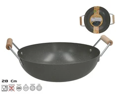 Vok panna ar 2 koka rokturiem 28 cm 8 5 x 35 x 28 cm KITCHEN&amp;GO ()