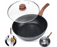 Aliumininė keptuvė su granitine danga ir stiklo dangčiu Vilde Juodas&amp;Wood 28 cm, 3,5 l