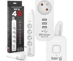 OEM maitinimo lizdas 4 lizdai + 3 x USB A 3×1.5mm² H05VV-F 16A/250V~M02414 3 m baltas