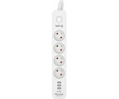 OEM maitinimo lizdas 4 lizdai + 3 x USB A 3×1.5mm² H05VV-F 16A/250V~M02414 3 m baltas