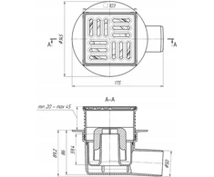 Kessel gaudyklė Reguliuojamas vonios nutekėjimas su išimtimi šonas 50 mm, grotelės 100x100 mm, grotelės ir nerūdijantis rėmas [1/5]