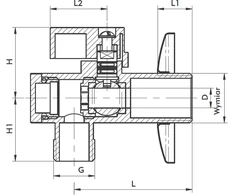 KFA Kampinis vožtuvas su 1 / 2 "x3 / 4" filtru (707- 010- 20)