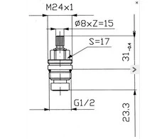 KFA Universali dešinė keraminė galvutė, GZ 1/2 "Žalvaris (883-001-98)