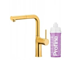 KFA virtuvinis maišytuvas KFA virtuvinis maišytuvas su vandens filtravimo funkcija ir ištraukiamu snapeliu „Duero Pure Move Pull-Out“ + „Profine Lilac S“ filtrų komplektas, šlifuoto aukso spalvos 6623-425-31