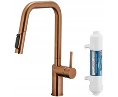 KFA virtuvinis maišytuvas su vandens filtravimo funkcija ir ištraukiamu snapeliu „Duero Pure Style Pull-Out“ + „Hydro+“ filtras, šlifuoto rožinio aukso spalvos 6623-312-34