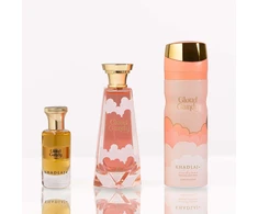 Set Khadlaj: Cloud Candy Extrait De Parfum Unisex, 100 ml + Cloud Candy dezodorantas purškiklis moterims, 200 ml + Cloud Candy kvepalų aliejus unisex, 25 ml