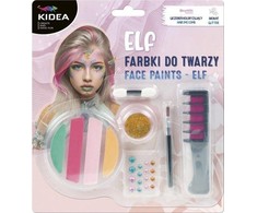Kidea Elf veido dažų rinkinys su blizgučiais ir plaukų dažymo šukomis