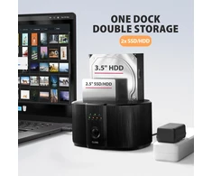 Axagon USB-C 5 Gbps prijungimo stotis, skirta 2x 2,5"/3,5" SSD/HDD su diskų klonavimo funkcija be kompiuterio