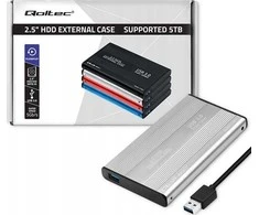 Išorinio kietojo disko dėklas Aliuminio korpusas diskų kišenė skirtas diskams HDD SSD 25" Sata3 USB 3.0 sidabrinis Qoltec