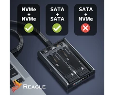 Kišenė Reagle RAID diskų korpusas M.2 SSD NVME SATA 20Gbps USB-C, diskų kišenė adapteris klonavimas (RE72M2)