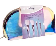 Killys Holo Makeup rinkinys iš 4 makiažo šepetėlių kosmetinėje