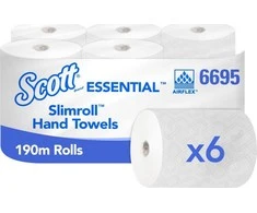 Kimberly-Clark Scott Slimroll - Valcuoti popieriniai rankšluosčiai, balti, 6 rulonai - 190 m