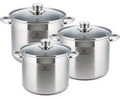 King Hoff Rinkinys „Kinghoff“ 6 dalių puodų rinkinys, plienas, 20, 22, 24 cm skersmens