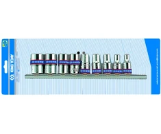 KING TONY KOMPLET NASADEK 1/4" 9 vnt. KRÓTKIE 6-KĄTNE 4 - 13mm, CHROM, NA SZYNIE