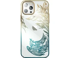Luxury Apple iPhone 14 Plus Kingxbar Phoenix Crystals – dėklas telefonui aukso ir mėlynos spalvos