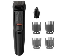 Philips Multigroom series 3000 6-in-1, Face MG3710/15 6 įrankiai Savaime galandantys plieniniai peiliukai Veikimo laikas Iki 60 min. Skalaujami priedai