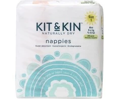 Kit And Kin Biologiškai suyrančios kūdikių sauskelnės, 1 dydis, 2 –6kg, 20 vnt.
