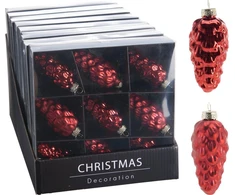 None Klass Ornaments glass pinecone red 9CM 9PCS