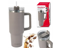 Puodelis Termospuodelis su šiaudeliu, pilkas, 1100 ml, nerūdijančio plieno, Klausberg, kb-7943
