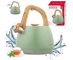 Virdulys ze stali nierdzewnej su gwizdkiem, Pistacja su drewnianym laikikliu, talpa 2,5L, Klausberg, KB-9039