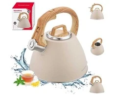 Virdulys, 2,5 l smėlio spalvos plieno virdulys su medžio imitacijos rankena, Klausberg kb-7954