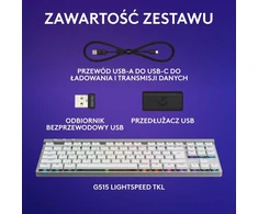 Belaidė žaidimų klaviatūra Logitech G515 LIGHTSPEED TKL Wireless Gaming, Baltos spalvos, Išdėstymas: US tarptautinis (Qwerty)