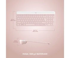 Logitech Plona belaidė klaviatūra ir pelė MK470 Slim Wireless Combo, Rožinės spalvos, "US International" (Qwerty)