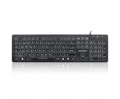Klaviatūra Perixx PERIBOARD-317, DE, su pašvietimu klaviatūra, USB su laidu, large block letters, juodas (układ niemiecki)