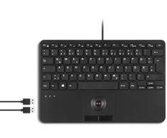 Klaviatūra Perixx Perixx PERIBOARD-526 H EN, su laidu mini USB klaviatūra, trackball, USB hub