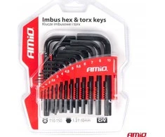 HEX ir TORX imbus raktų rinkinys CRV, juodas, 22 vnt., AMIO-04297