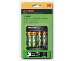 Ładowarka Įkroviklis „Kodak“ USB įkroviklis, 2xAA ir 2xAAA + 2 vnt. AA 700mAh įkraunamų baterijų ir 2 vnt. AAA 350mAh įkraunamų baterijų