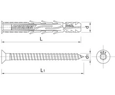 Koelner/Rawlplug Nailoninis kaištis su varžtu RawlPlug R-FF1-N-08L080; 7,8x80 mm; 5,8x87 mm; T30; 50 vnt.