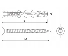 Nailoninis kaištis su varžtu RawlPlug R-FF1-N-08L140; 7,8x140 mm; 5,8x147 mm; T30; 50 vnt.