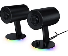 Kompiuterio kolonėlės Razer 2.0 kompiuterinės garsiakalbės su AUX ir USB, 3 colių stiklo pluošto garsiakalbiai, RGB apšvietimas, Nommo Chroma