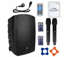Kompiuterio kolonėlės V-TONE BQ12 GO MP3 - aktyvi 8 colių baterijomis maitinama kolonėlė su belaidžiu mikrofonu ir nuotolinio valdymo pultu, juodas